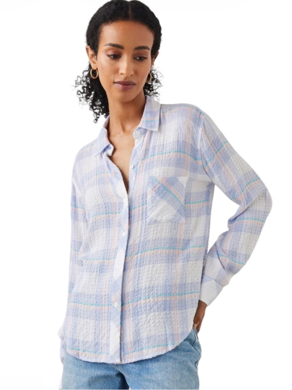 Rails Brady Button Up Shirt Periwinkle Plaid Size S